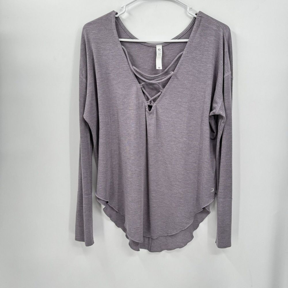 Glyder Size S Long Sleeve Top Womens Purple Lace Up V Neck High Low Hem Relaxed‎